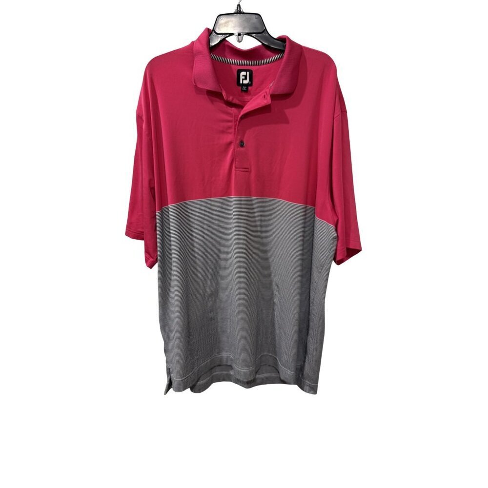 FootJoy Mens Pink & Gray Striped Polo Shirt Lightweight Performance Size XXL